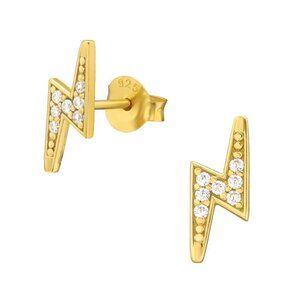 14K Gold Vermeil Lightning Bolt Stud Earrings